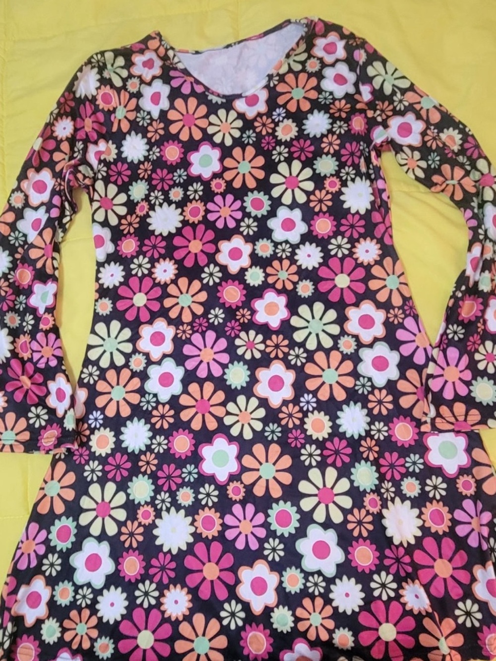 Go-Go Floral Long-Sleeve Swing Costume - Black with Pink & Orange Flowers